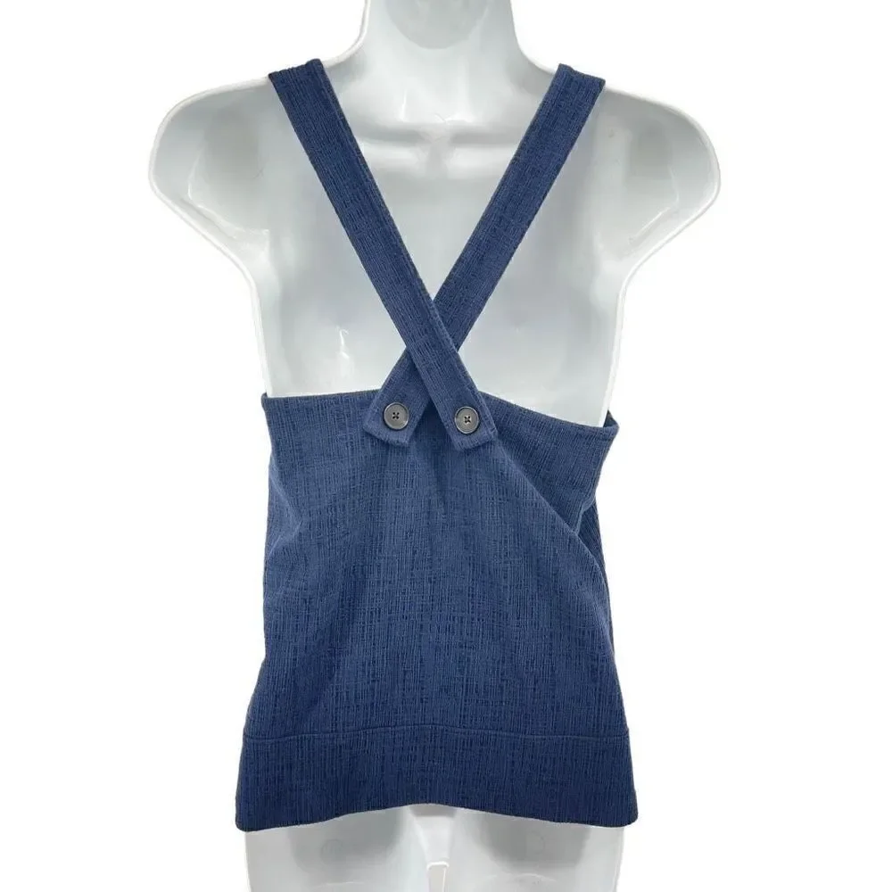 Madewell Womens Tank Top Sleeveless Cross Strap Stretch Square Neck Blue Small